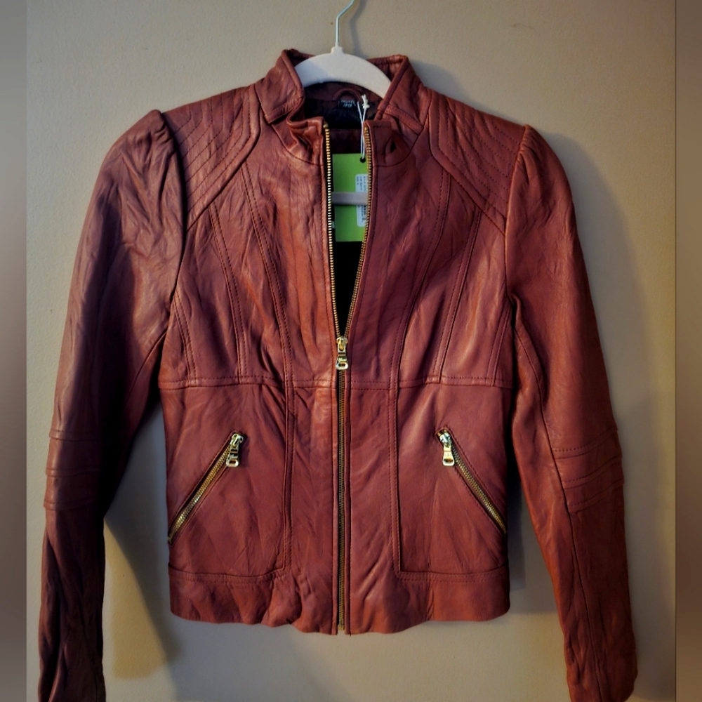 NWT Sam Edelman Genuine Red Leather Jacket. Size PXS